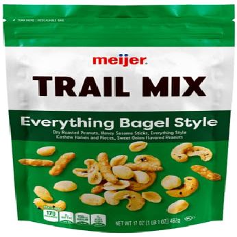 Everything Bagel Style Roasted Peanuts, Honey Sesame Sticks, Everthing Style Cashew Halves and Pieces, Sweet Onion FDlavored Peanuts Trail Mix (1 Bag, 12 oz.)