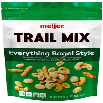 Everything Bagel Style Roasted Peanuts, Honey Sesame Sticks, Everthing Style Cashew Halves and Pieces, Sweet Onion FDlavored Peanuts Trail Mix (1 Bag, 12 oz.)