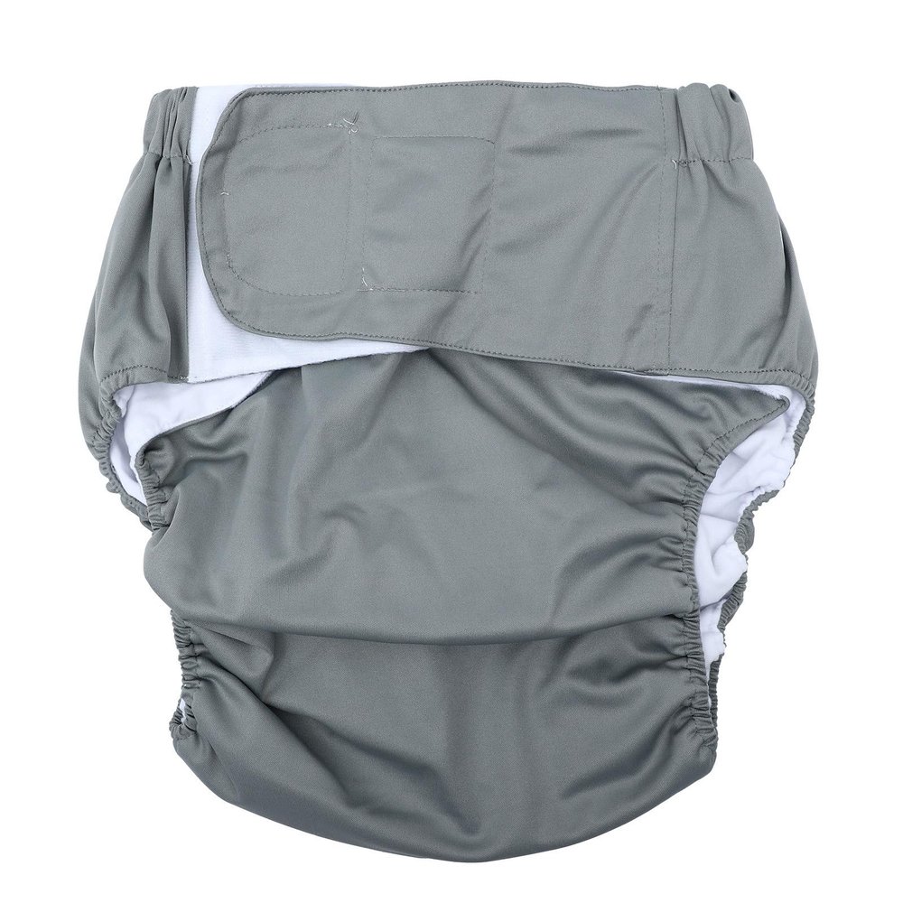 HIAKDOFT Adjustable Gray Absorbent Cloth Reusable Adult Diaper, Washable Elderly Incontinence Briefs, Waterproof Protection for Men and Women, One Size Fits Waist 15-38 Inches