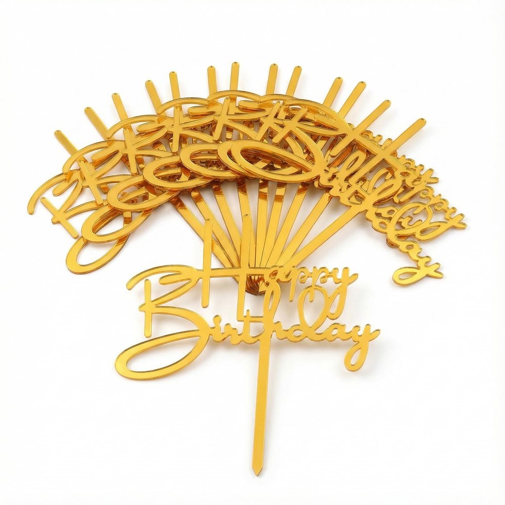 10PCS Happy Birthday Cake Toppers, Gold Acrylic Birthday Cake Picks, Happy Birthday Cake Decoration Signs for Birthday Party, Anniversary, Wedding & Celebration, 5.31" 4.80"
