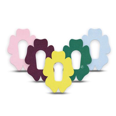 ExpressionMed Dexcom G6 Overpatches Waterproof - Breathable Non-Fraying Material, Easy-Apply Split Backing, Pack of 5 (Flower-Shaped Solid Colors Variety Pack)