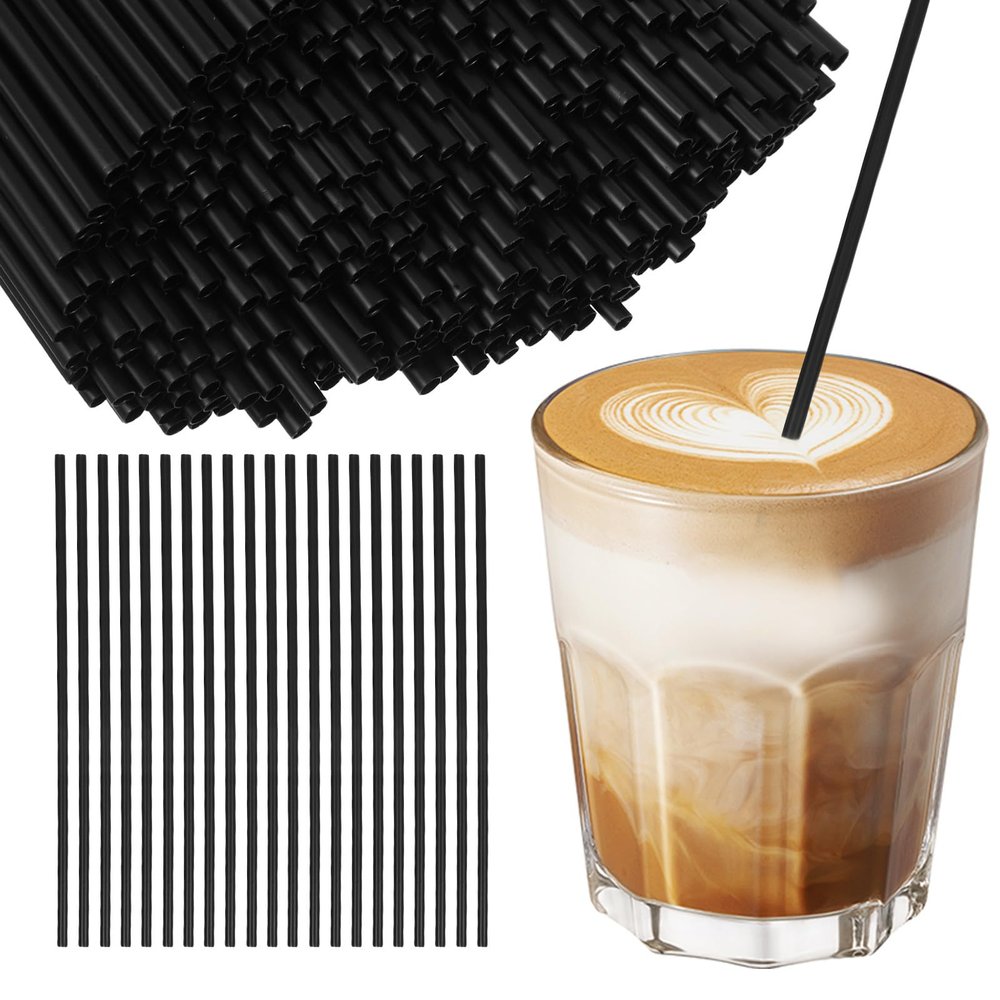 CATIEBYE 1000Pcs Black Disposable Cocktail Stirrers and Straight Coffee Drinking Straws 13Cm Length 0.3Cm Diameter PP Plastic Swizzle Sticks for Bars Cafes Restaurants