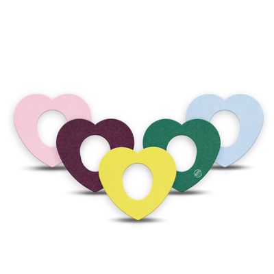 ExpressionMed - Adhesive Patches for Dexcom G7 & Stelo (5-Pack) - Heart-Shaped, Waterproof & Sweatproof, Non-Fraying - Pre-Cut CGM Sensor Tapes - (Solid Colors Variety Pack Heart) - Made in USA