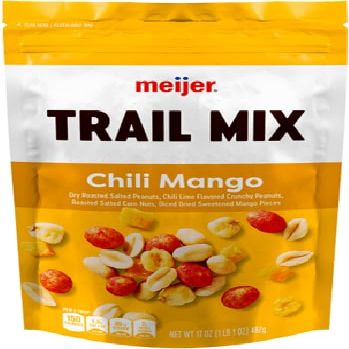 Chili Mango Dry Roasted Salted Peanuts, Chili Lime Flavored Crunchy Peanuts, Roasted Salted Corn Nuts, Diced Dried Sweetened Mango Pieces Trail Mix (1 Bag, 17 oz.)
