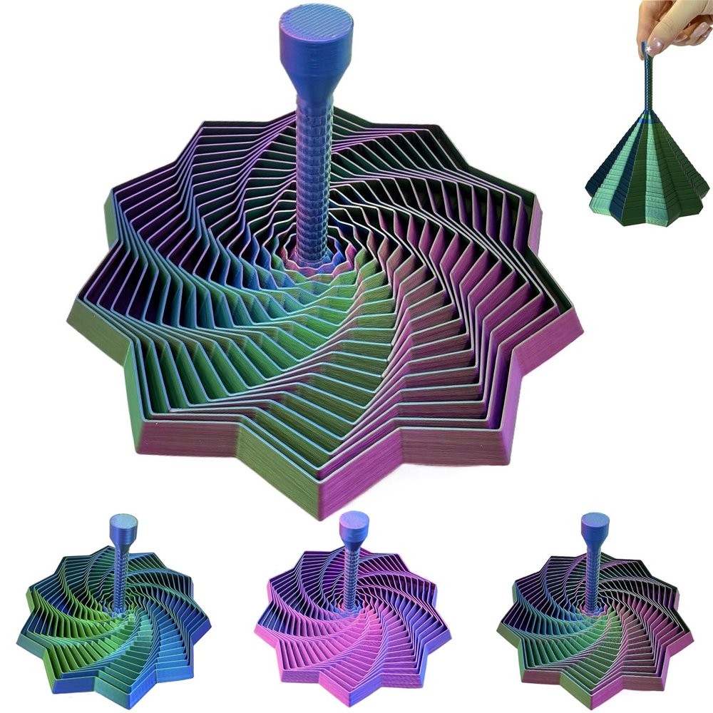 3D Printed Expanded Fractal Sensory Fidget Star,Expanded Fractal Fidget Toys,Decagon with Handl,Honeycomb Whirling Spiral Design,for ADHD & Stress Relief Adults (Multicolor, 4.53in)