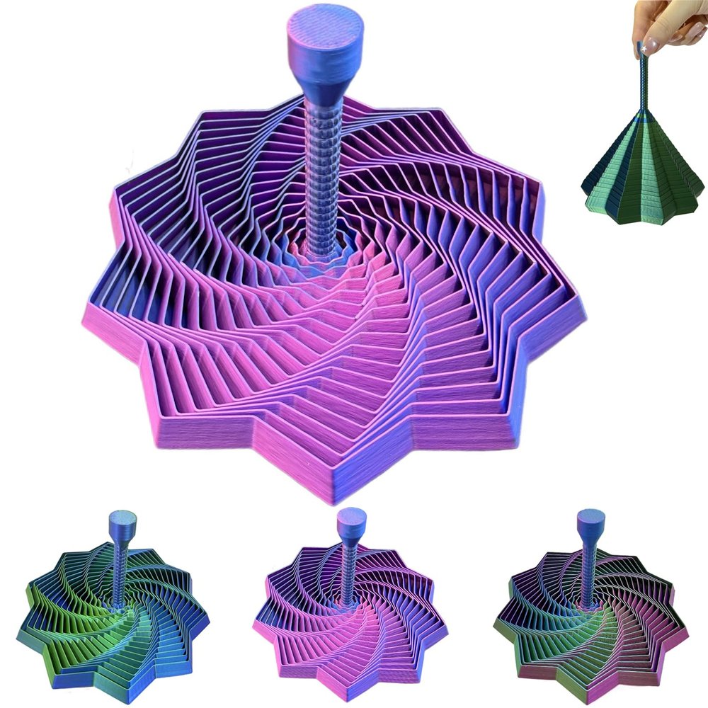 3D Printed Expanded Fractal Sensory Fidget Star,Expanded Fractal Fidget Toys,Decagon with Handl,Honeycomb Whirling Spiral Design,for ADHD & Stress Relief Adults (Red Blue, 6.69in)
