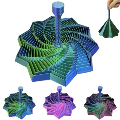 3D Printed Expanded Fractal Sensory Fidget Star,Expanded Fractal Fidget Toys,Decagon with Handl,Honeycomb Whirling Spiral Design,for ADHD & Stress Relief Adults (Blue Green, 4.53in)