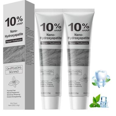 Hydroxyapatite Toothpaste, 2026 New Upgraded Formula 10% Nano-Hydroxyapatite Toothpaste Strengthens Enamel, Fluoride-Free Toothpastes with Gentle on Sensitive Teeth and Freshens Breath(4.23oz, 2Pcs)