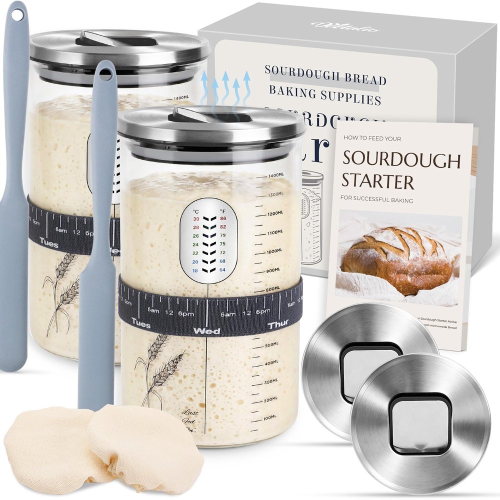 Sour Dough Starter Jars 2 Pack, Sourdough Jar Wide Mouth, Sourdough Starter Kit, Sour Dough Starter Kits, Sourdough Bread Baking Supplies, Sourdough Kit Starter Jar 2 Pack, Sourdough Jars Airflow Lid