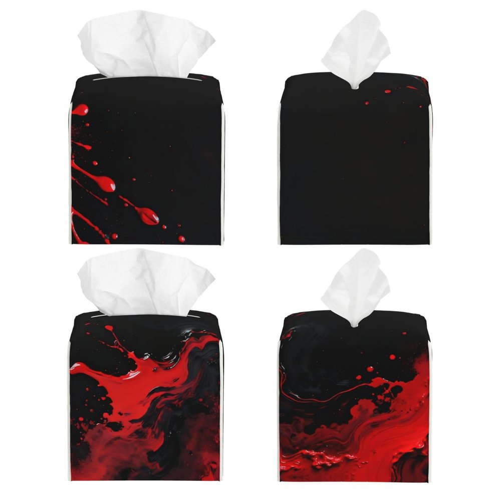 Red Black Mixture Leather Tissue Box - Tissue Box with Customized Pictures for Tabletop, Car, Office Use