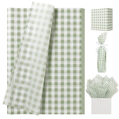 UNIQOOO 120 Sheets Gingham Tissue Paper, Sage Green Tissue Paper Gift Wrapping Tissue DIY Art Craft for Wedding Birthday Baby Shower Bouquet Supplies, 20 x 14 Inch