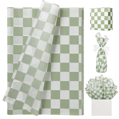 UNIQOOO 60 Sheets Checkered Tissue Paper Sage Green Gift Wrapping Paper Art Craft Paper for DIY Crafts Wedding Birthday Baby Shower Party Decorations, 20x 14 Inch