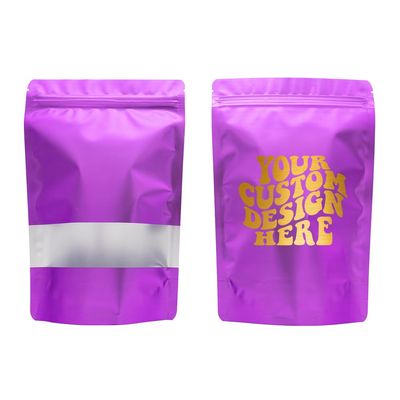 100PCS Customized Resealable Packaging Bag with Clear Windows Stand Up Foil Mylar Bag Reusable Smell-proof Bag for Small Business (Purple, 10 * 15 * 5.6CM/4.0"*6.0"*2.2"-100PCS)