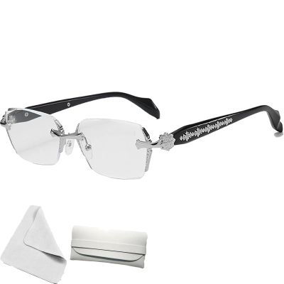Stylish Anti-Blue Light Rimless Reading Glasses, Rimless Blue Light Glasses, for Women Men (Silver,+300)