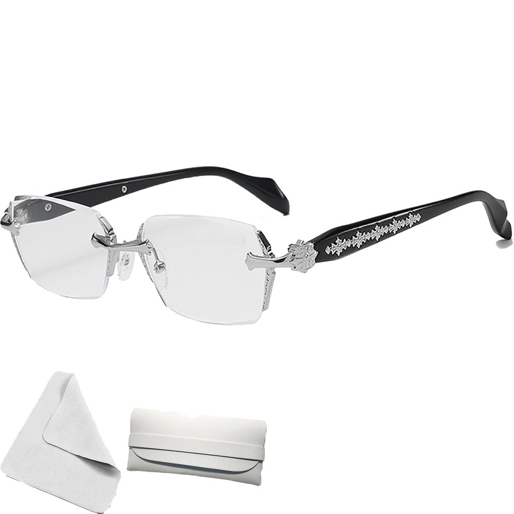 Stylish Anti-Blue Light Rimless Reading Glasses, Rimless Blue Light Glasses, for Women Men (Silver,+300)