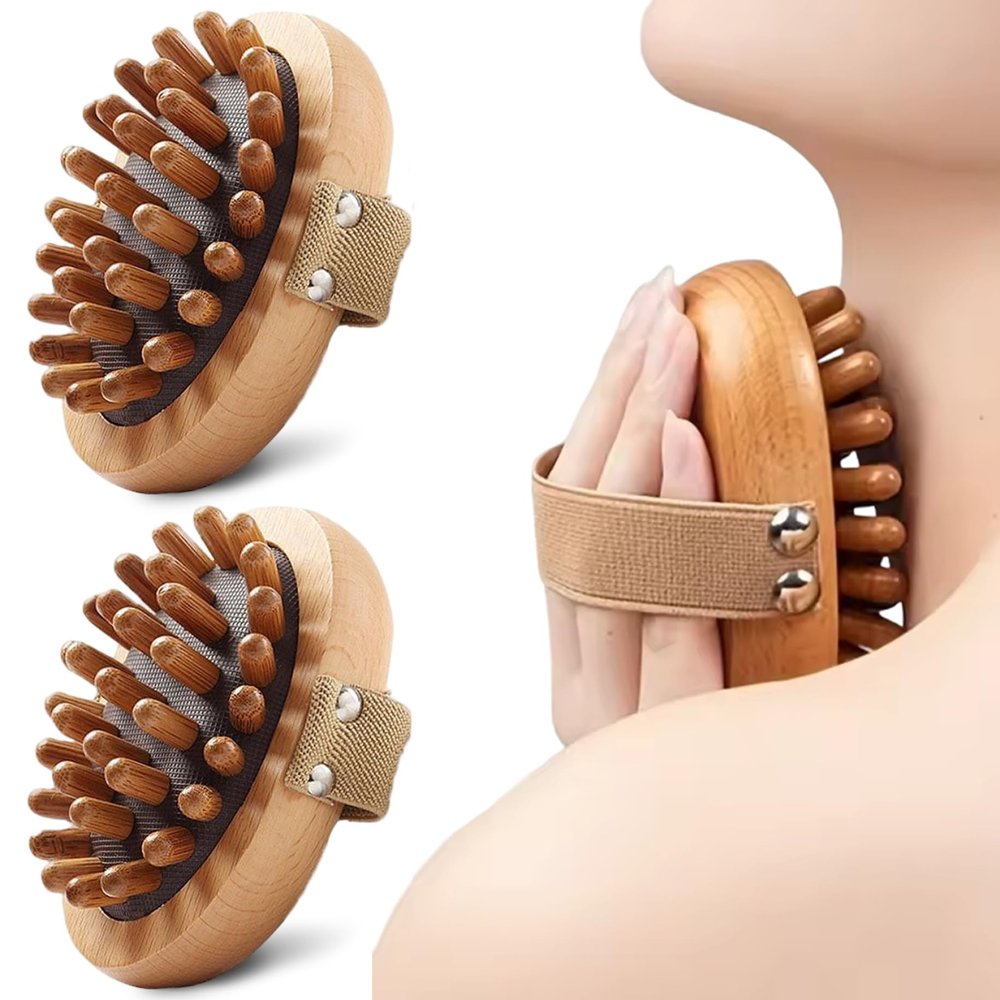 Ameble Meridian Brush Massage Body 2PCS Portable Wood Massage Tools with Strap Gua Sha Body Massager for Cellulite Remover, Shaping, Muscle Pain Relief Meridian Brush, Massag