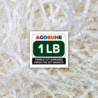 AGOBUHE 1 LB Crinkle Paper Filler 16 oz White Shredded Paper for Gift Baskets & Box, Gift Filling and Basket Stuffers, Paper Shreds Stuffing for Easter Party Birthday Packaging Wrapping