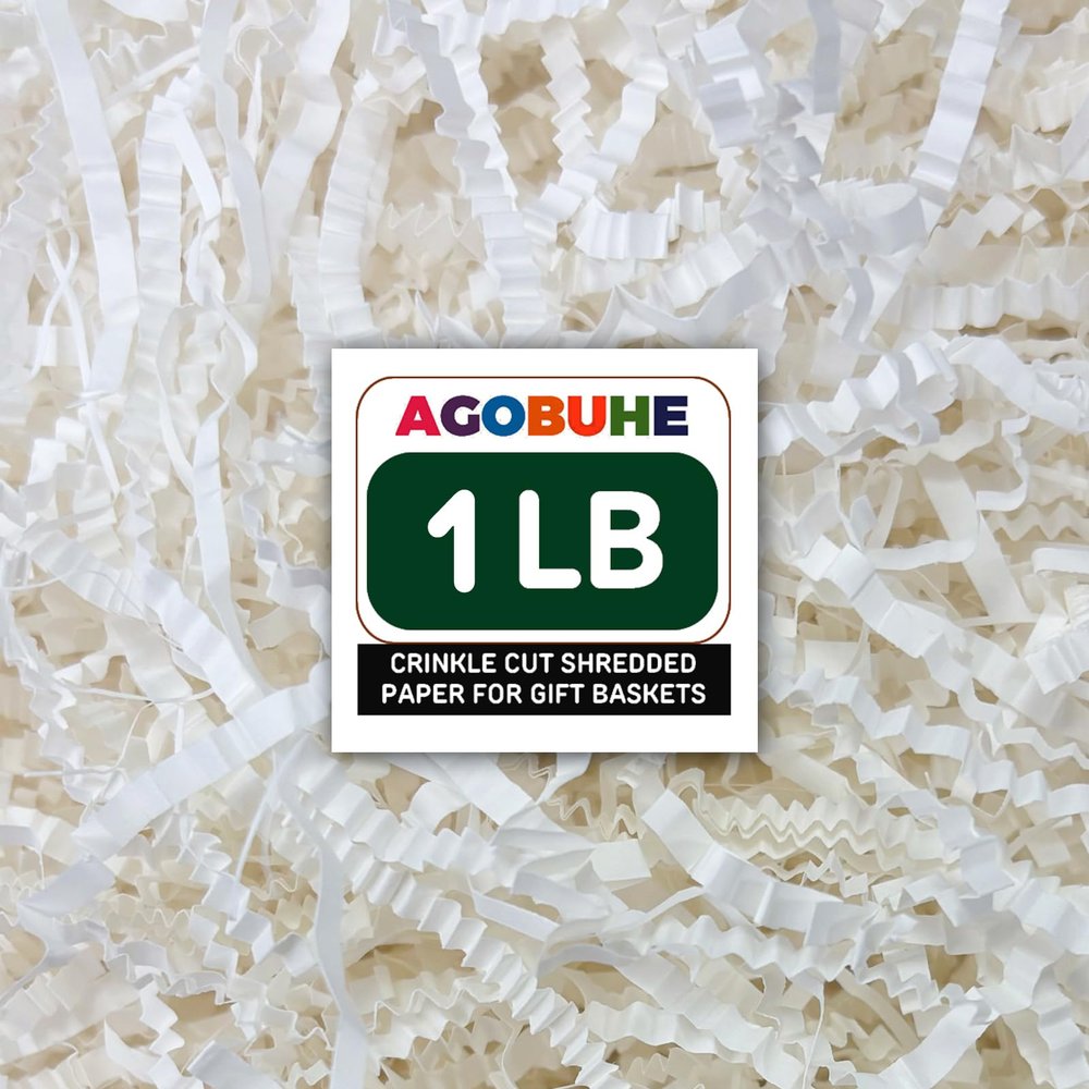 AGOBUHE 1 LB Crinkle Paper Filler 16 oz White Shredded Paper for Gift Baskets & Box, Gift Filling and Basket Stuffers, Paper Shreds Stuffing for Easter Party Birthday Packaging Wrapping