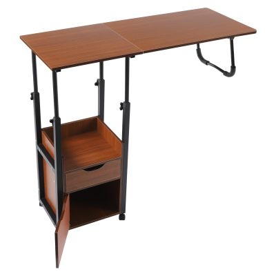 Modern Height Adjustable Overbed Table, Foldable Tiltable Desk with 4 Wheels and 2-Tier Bedside Cupboard, Bedside Tables for Bedrooms Dormitories Apartments (Black+ Oak Color)