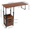 Modern Height Adjustable Overbed Table, Foldable Tiltable Desk with 4 Wheels and 2-Tier Bedside Cupboard, Bedside Tables for Bedrooms Dormitories Apartments (Black+ Oak Color) view 2