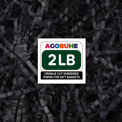 AGOBUHE 2 LB Crinkle Paper Filler 32 oz Black Shredded Paper for Gift Baskets & Box, Gift Filling and Basket Stuffers, Paper Shreds Stuffing for Easter Party Birthday Packaging Wrapping