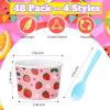 100 Pcs 9 oz Fruit Ice Cream Cups with Spoons Summer Treat Snack Bowls Hawaii Dessert Cups Strawberries Watermelon Pineapple Paper Soup Bowls for Sundae Frozen Yogurt Cold Food Party Favor Supplies view 2