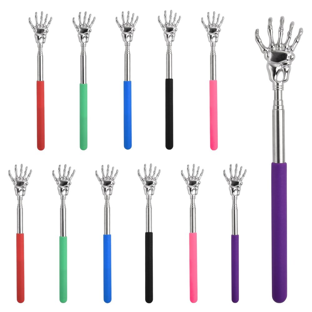 INJOYTEC 12 PCS Extendable Back Scratchers Ghost Hand, Portable Extendable Back Scratcher Stainless Steel Telescoping Massage Tools, Halloween Goodie Bag Stuffers Gifts for Women Men Adults