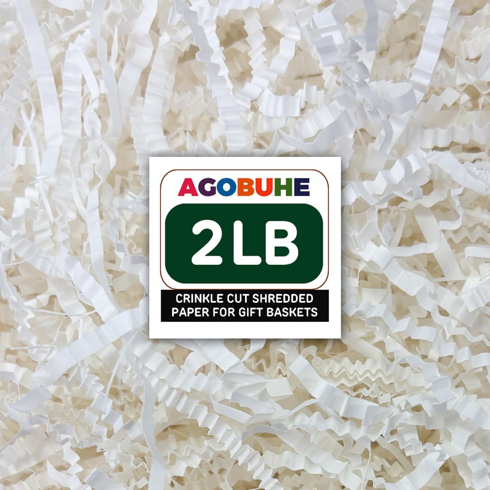 AGOBUHE 2 LB Crinkle Paper Filler 32 oz White Shredded Paper for Gift Baskets & Box, Gift Filling and Basket Stuffers, Paper Shreds Stuffing for Easter Party Birthday Packaging Wrapping