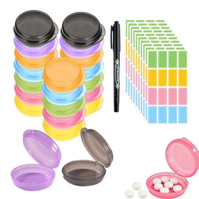21 Pcs Small Pill Box, Travel Pill Case Portable Portable 7 Day Daily Pill Organizer Mini Medicine Storage Container for Pocket Purse Cod Liver Oil Storage Box Earplug Case7 Colors