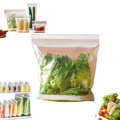 Kitchen Food Grade Fresh-Keeping Bags, Reusable Clear Leakproof Plastic Double Seal Produce Bags, Storage Bag for Refrigerator for Vegetables & Fruits (L, 30counts)