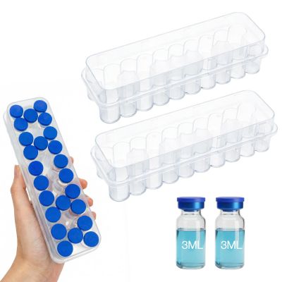 2-Pack 3ml Peptide Case for Fridge, 24-Slot Vial Holder & Refrigerator Medication Organizer for 3ml Insulin, GLP-1 & Peptides, Clear Storage Box fits 1ml 2ml 3ml Vials, 48 Slots Total