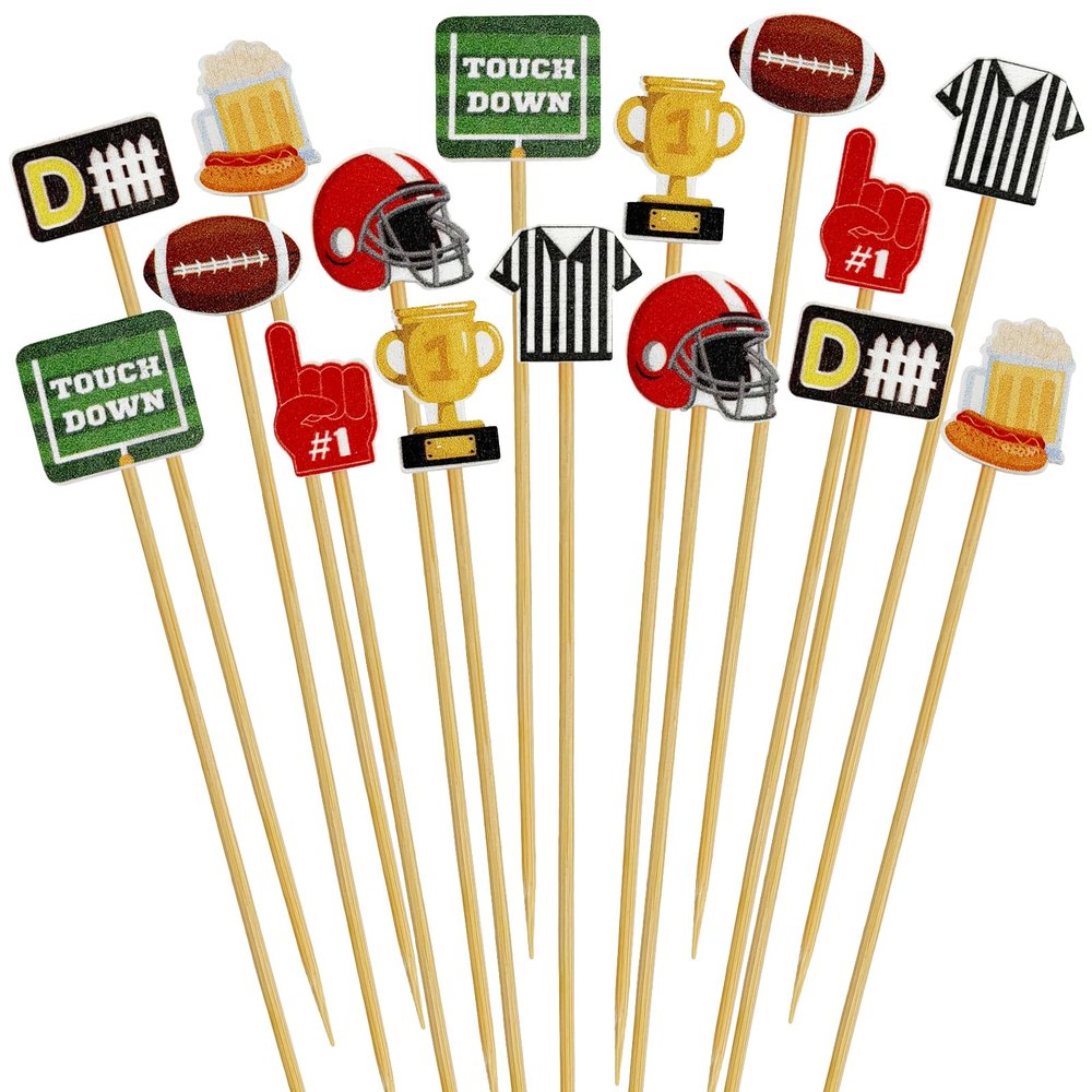 200PCS Football Wooden Cocktail Picks Sports Game Day Appetizer Fruits Sticks Toothpicks Cupcake Toppers Party Supplies Decorations