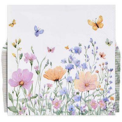 100 Count Wildflower Butterfly Floral Cocktail Napkins Spring Garden Paper Beverage Napkins for Parties Showers Events