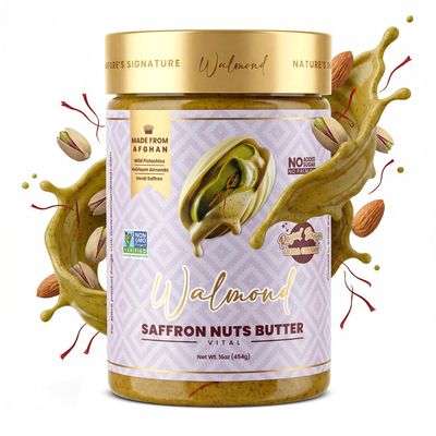 Walmond Saffron Almond Pistachio Butter, Premium Afghan Saffron with Heirloom Almonds & Wild Pistachios, Gourmet Cooking Spread, 8g Protein, No Added Sugar, NON-GMO Halal HACCP Certified, 16oz