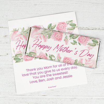 100 Pack Personalized Mothers Day Soft Roses Chocolate Candy Bar Wrappers For Moms Day Gifting, Church And Office Giveaways, DIY Favors & More (Candy Not Included) - Soft Roses