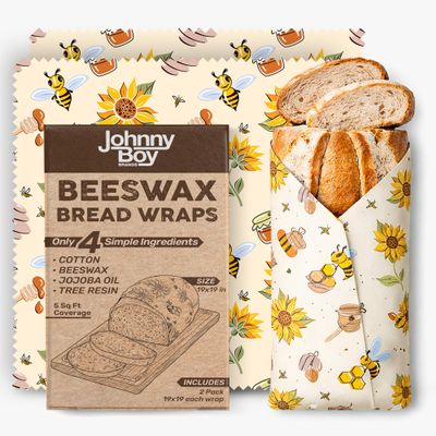 2 Pack - XL 19" x 19" - Johnny Boy Brands Beeswax Food Wraps Reusable, Total 5 Sq Ft Coverage, Eco-Friendly Alternative to Plastic Wrap for Bread Storage, Bowls & Food Storage (Classic)