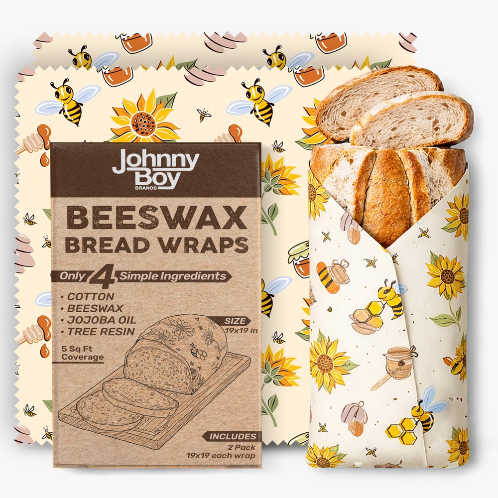 2 Pack - XL 19" x 19" - Johnny Boy Brands Beeswax Food Wraps Reusable, Total 5 Sq Ft Coverage, Eco-Friendly Alternative to Plastic Wrap for Bread Storage, Bowls & Food Storage (Classic)