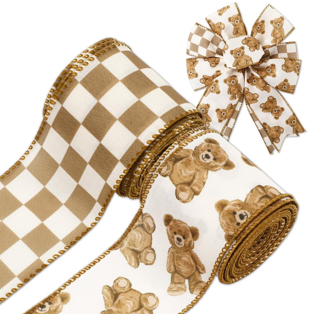 JarThenaAMCS Bear Baby Shower Wired Edge Ribbon
