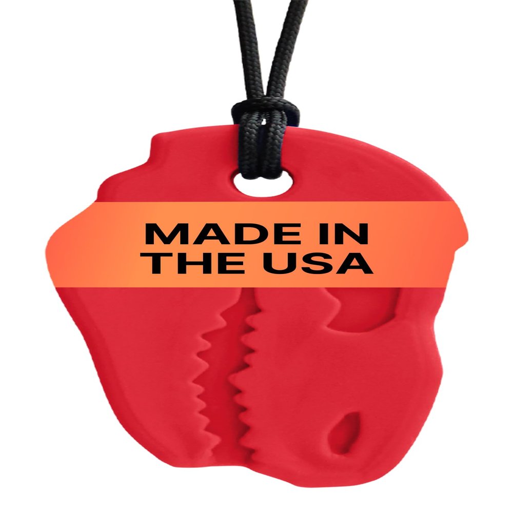 ARK Dino-Bite, Chew Necklaces for Sensory Kids and Adults, Oral Fidget for Autism, ADHD, SPD, Anxiety, Medical-Grade Sensory Chew Necklace, Standard, Softest, Red