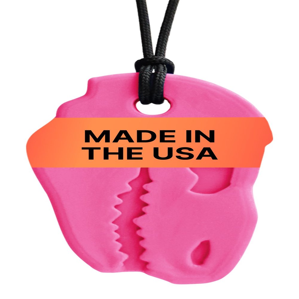 ARK Dino-Bite, Chew Necklaces for Sensory Kids and Adults, Oral Fidget for Autism, ADHD, SPD, Anxiety, Medical-Grade Sensory Chew Necklace, XT, Firm, Hot Pink