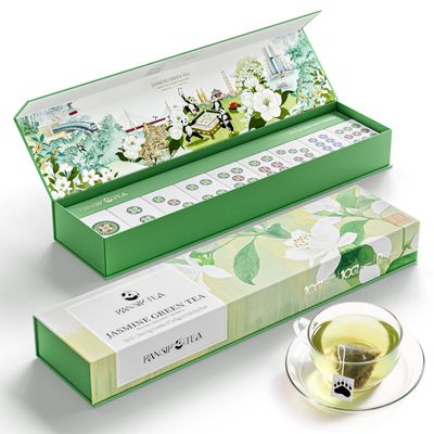 PANSIPTEA Jasmine Green Tea Gift Set, 18 Whole Leaf Tea Bags, First-Flush Spring Tea Naturally Scented 6 Times, Premium Mahjong-Inspired Gift Box for Tea Lovers