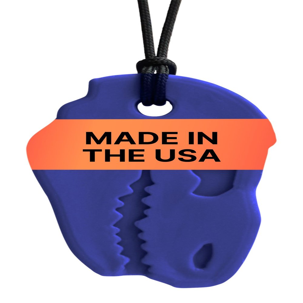 ARK Dino-Bite, Chew Necklaces for Sensory Kids and Adults, Oral Fidget for Autism, ADHD, SPD, Anxiety, Medical-Grade Sensory Chew Necklace, Standard, Softest, Dark Blue