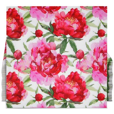 100 Count Spring Blush Peony Floral Cocktail Napkins, Paper Beverage Napkins for Parties, Bridal Showers, Garden Events