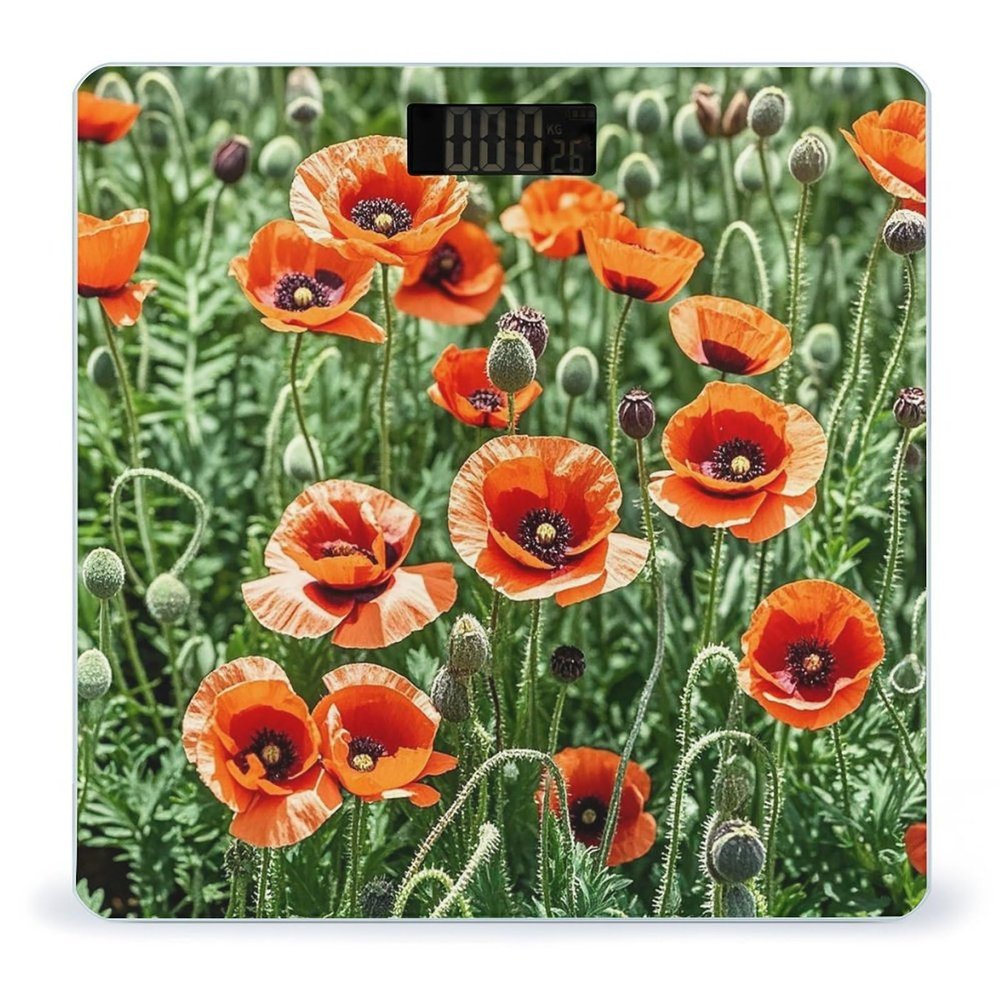 Red Poppy Flowers Leaves Scale for Body Weight Smart Scales Digital Bathroom Scale High Precision Weighing Scales with Large Display Weighing Machine for People