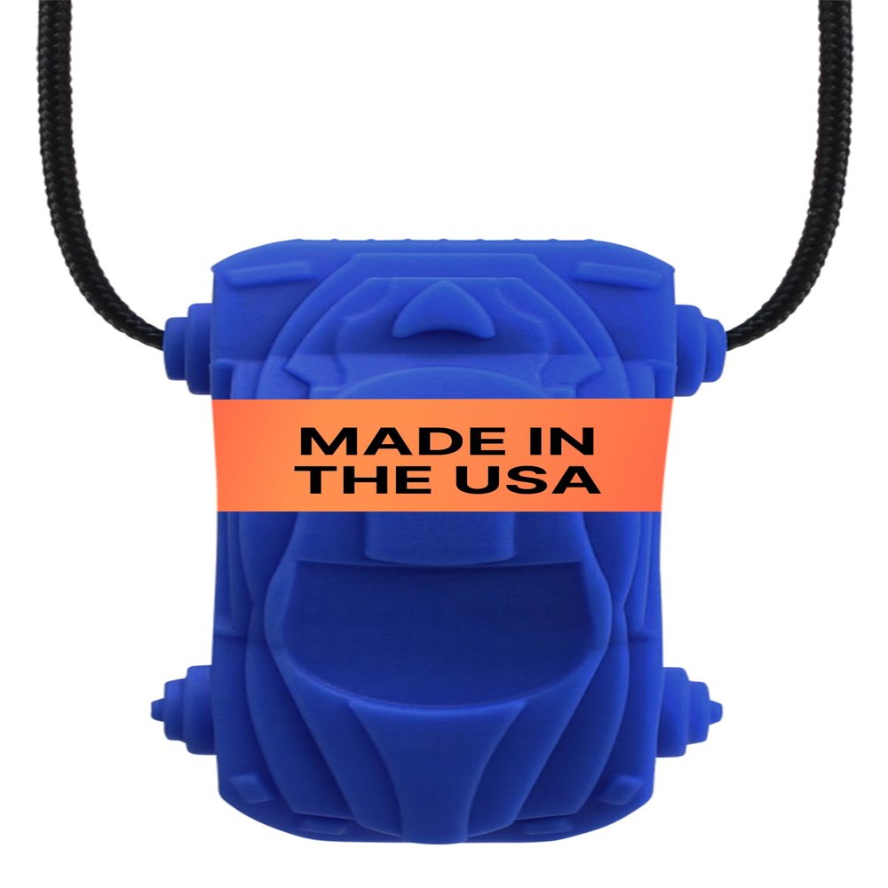 ARK Racecar, Chew Necklaces for Sensory Kids and Adults, Oral Fidget for Autism, ADHD, SPD, Anxiety, Medical-Grade Sensory Chew Necklace, Standard, Softest, Dark Blue
