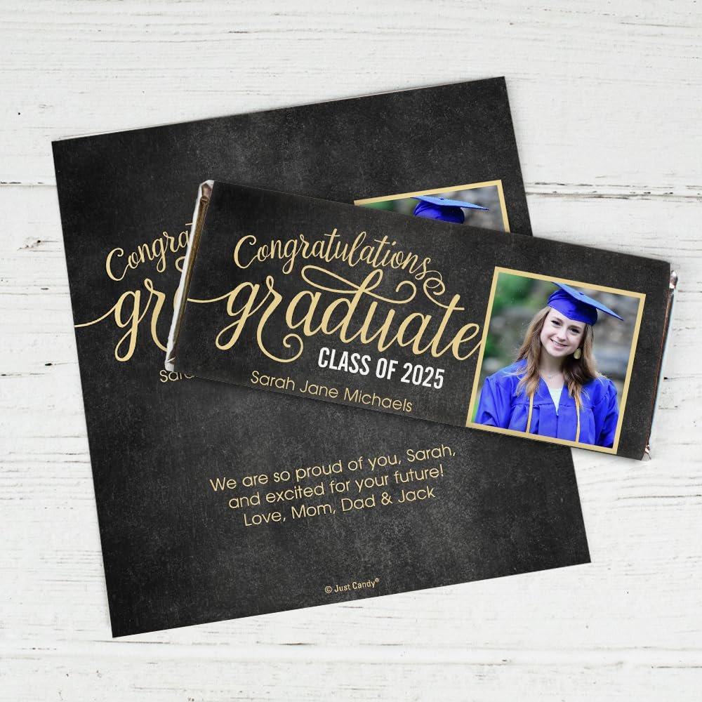 100 Pack Personalized Graduation Chocolate Candy Bar Wrapper Favors For DIY Favors, Party Gifts, Keepsakes & More - Congratulations Graduate (Candy Not Included)