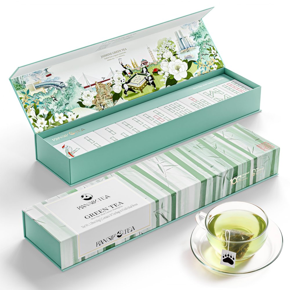PANSIPTEA Premium Green Tea Gift Set, 18 Count Premium Grade Whole Leaf Green Tea Bags, Natural No-Flavoring Pure Tea, Luxury Tea Gifts for Tea Lovers, 9 Pack