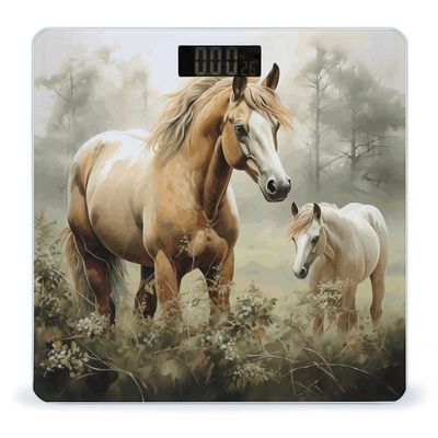 Animals Embroidery Paintings Horses Scale for Body Weight Precision Bathroom Weighing Scales with Back Lit LCD Display Sturdy Tempered Glass Body Weight Scales Digital Bathroom Scale 400lb