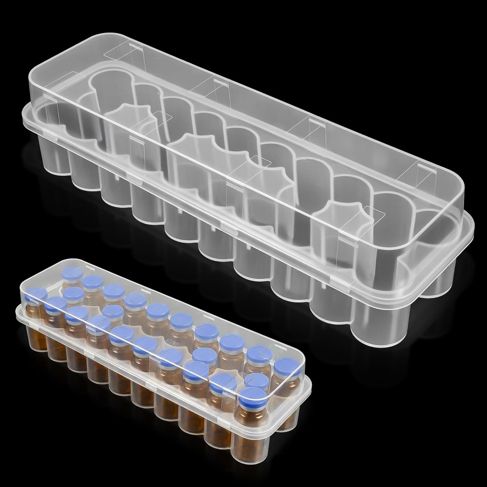 24-Slot Vial Holder for Fridge Stackable Peptide Storage Case Space-Saving Vial Protector Cooler Travel Organizer Transparent Box for 1-3mL Vials Refrigerator Care Solution
