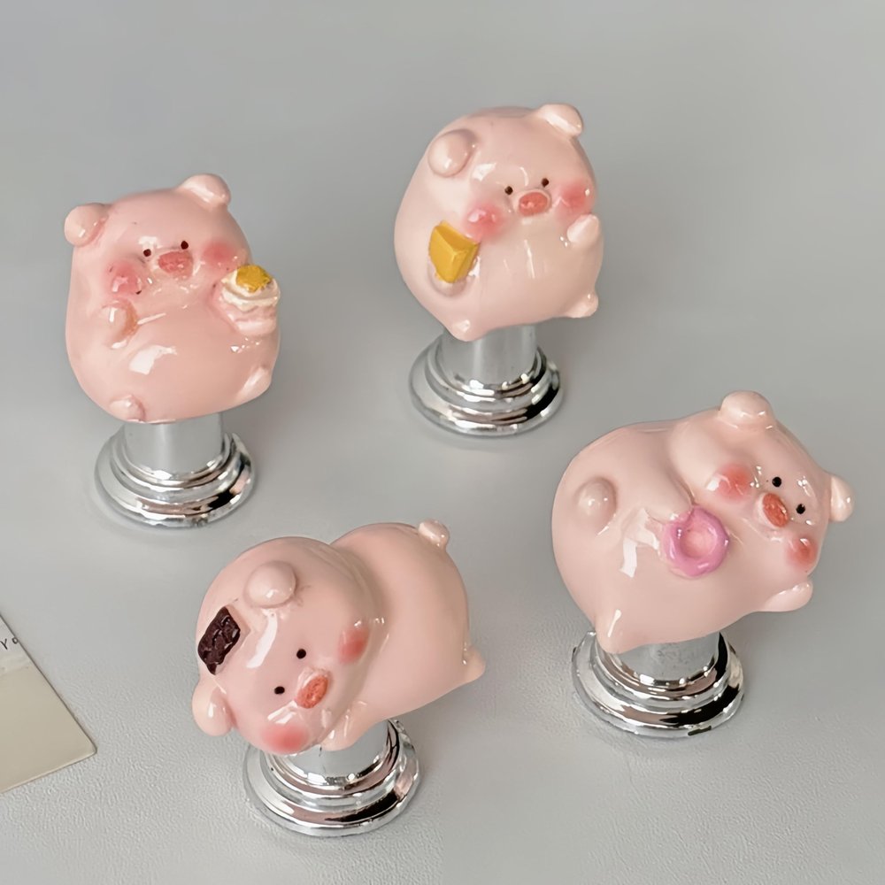Piggy Toilet Button Pusher Set of 4 Cute Pink Toilet Flusher Top Push Button for Long Nail Flush Button Hygienic Bathroom Helper & Decor (Pink)
